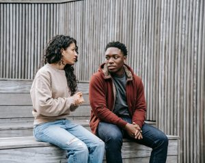 a couple talking